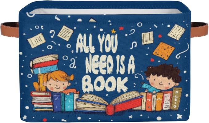 Collapsible Back to School Basket Quotes Reading Book Storage Bins by KATHRYNAYA