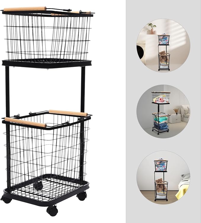 2-tier Laundry Basket, Wire Laundry Cart - Image 4