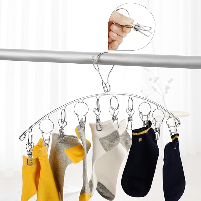 Toplife Clothes Hanger with 10 Clips, Stainless Steel, - Image 3