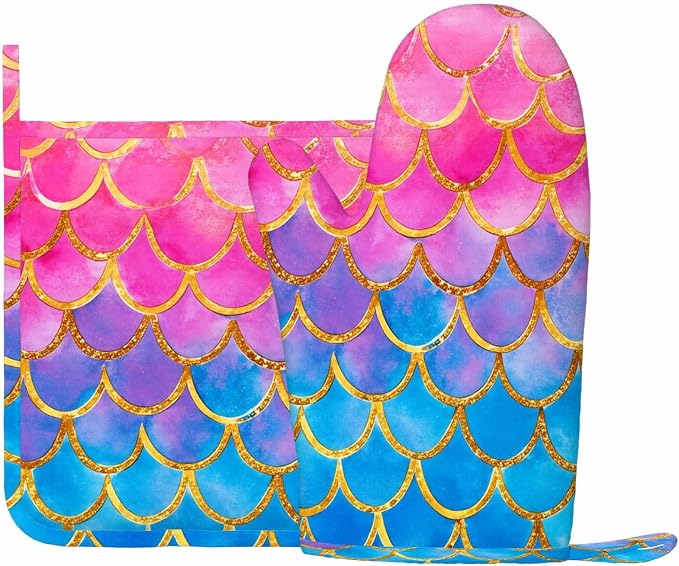 Mxocom Mermaid Scales Oven Mitt and Pot Holder - Image 2