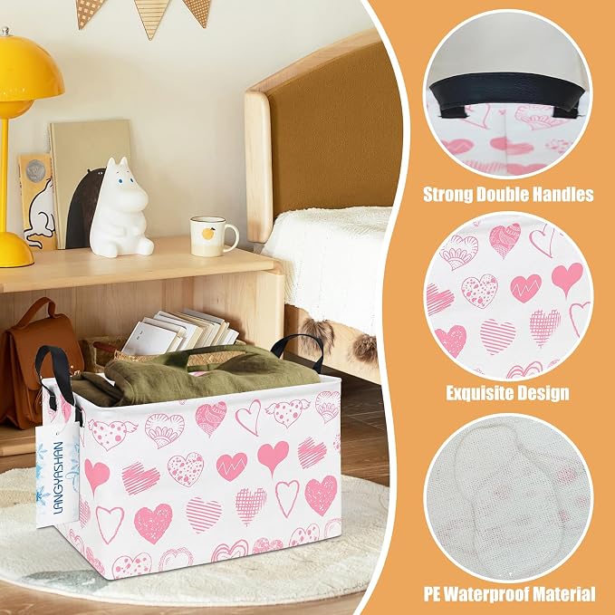 LANGYASHAN Rectangular Storage Bin Collapse Canvas Fabric Cartoon Storage Basket - Image 3