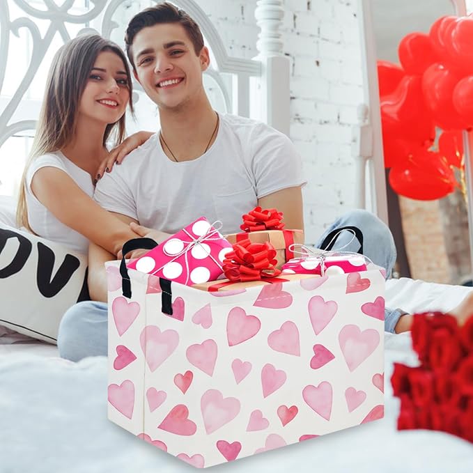 Rectangular Pink Valentine's Day Gift Basket, nursery basket, kids toy storage - Image 2