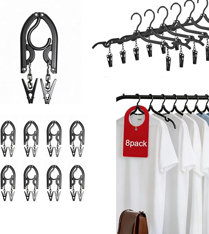 8Pcs Travel Hangers with Clips for Cruise Foldable Hangers by indistar