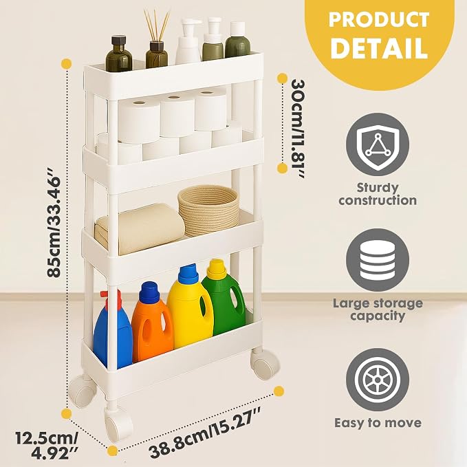 ShellKingdom 4 Tier Bathroom Storage Organizer, Slim Rolling Storage Cart - Image 7