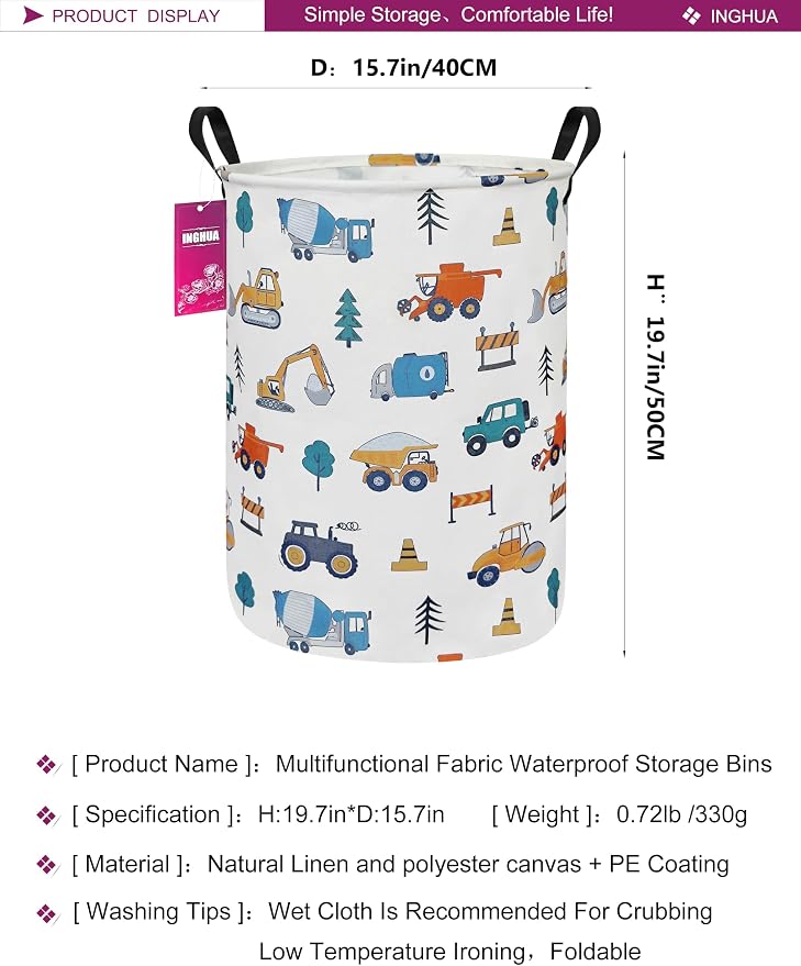 Laundry Hamper Large Canvas Fabric Lightweight Storage Basket/Toy - Image 2