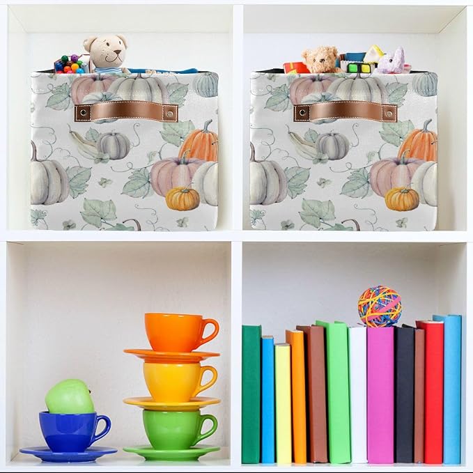 Fall Pumpkin Storage Basket Fabric Kitchen Baskets Autumn Maple Leaves Open - Image 8