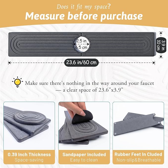 Faucet Mat for Kitchen Sink, Quick Drying Stone Sink Tray, Water Absorbent Soap - Image 2