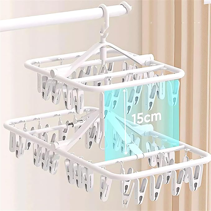 Foldable Clothes Hanger with 20 Clips, Drip Hanger, Windproof Hook, - Image 4