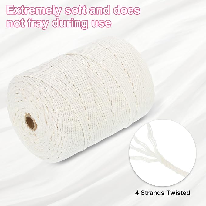 HARFINGTON Natural Macrame Cord 3mm x 328 Yards 4 Strand Twisted Cotton Macrame - Image 3