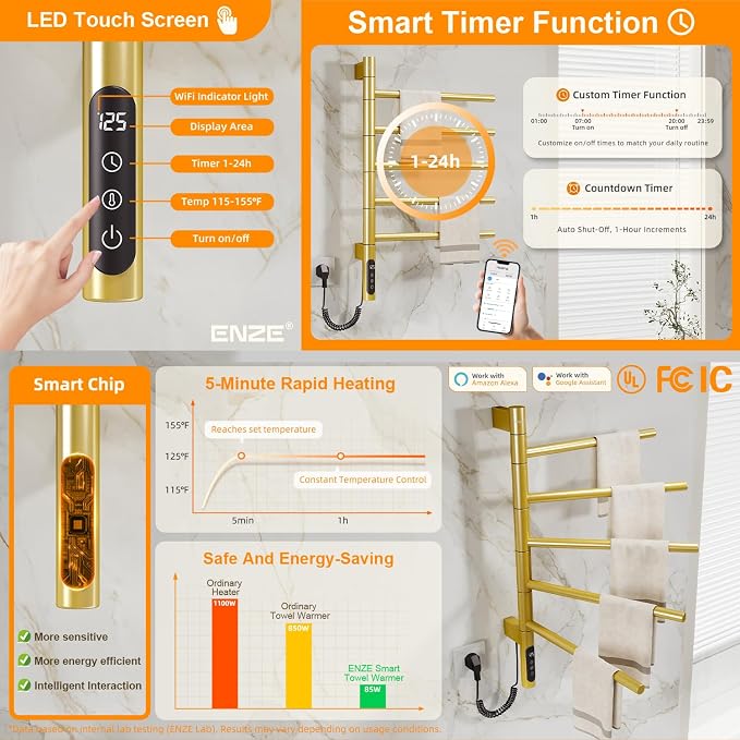 ENZE Smart Rotating Heated Towel Rack - Image 4