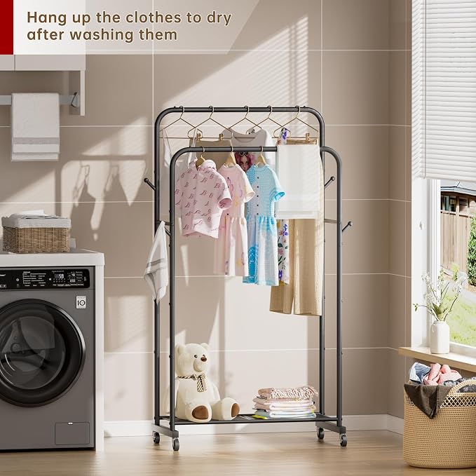 Clothes Garment Coat Rack Drying Clothing Racks Metal Freestanding - Image 9