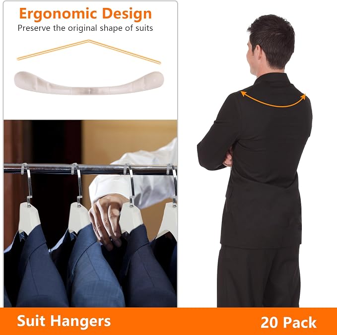 DEDU Suit Hangers for Men 15 Pack Width 17.7", Ivory White Coat Hangers no - Image 4
