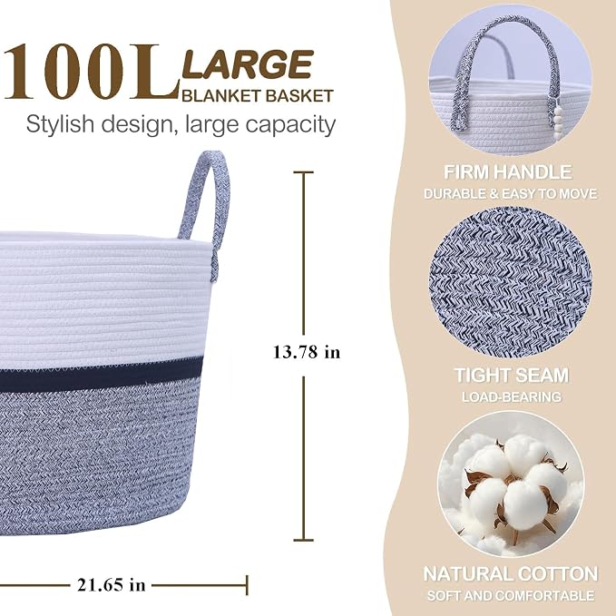 Woven Storage Basket with Handle, Nursery Hamper in Baby Nursery&Bathroom - Image 2