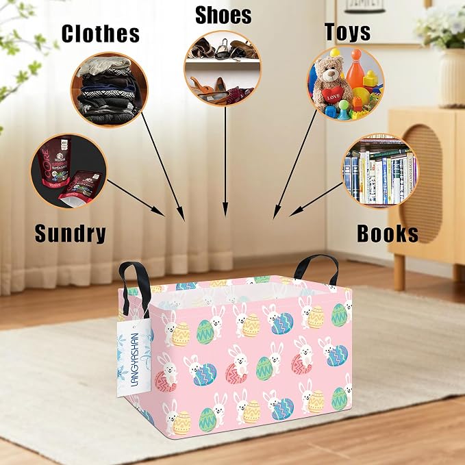 LANGYASHAN Rectangular Storage Bin Collapse Canvas Fabric Cartoon Storage Basket - Image 4