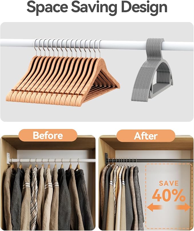 30 Pack Clothes Hangers, Non Slip Heavy Duty Plastic Hangers, Space Saving - Image 3
