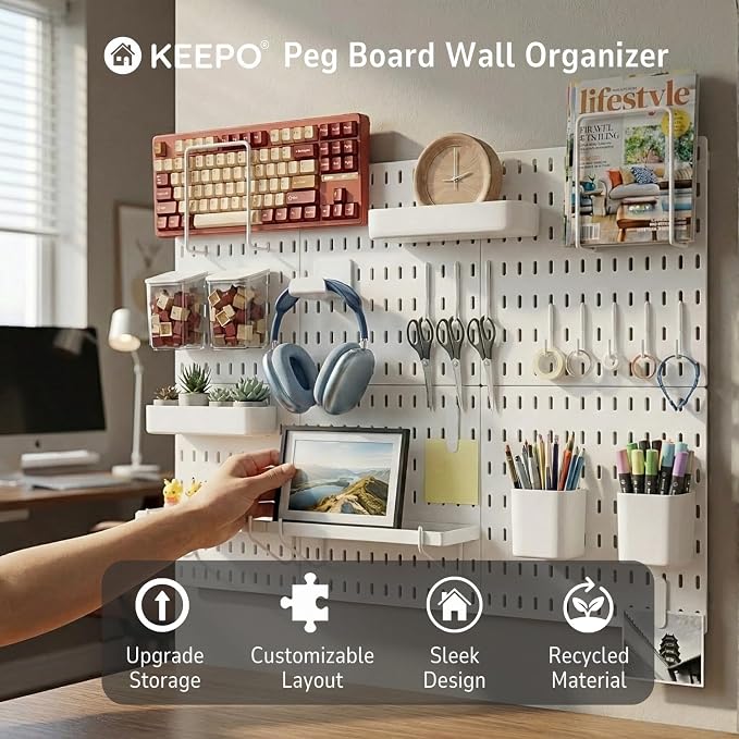 Keepo Peg Board Wall Organizer – Plastic Pegboard Panels, Modular Peg Board - Image 2