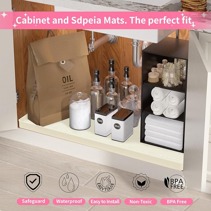 Sdpeia Under Sink Mat for Cabinet, Upgraded Silicone Waterproof Mat Kitchen - Image 4