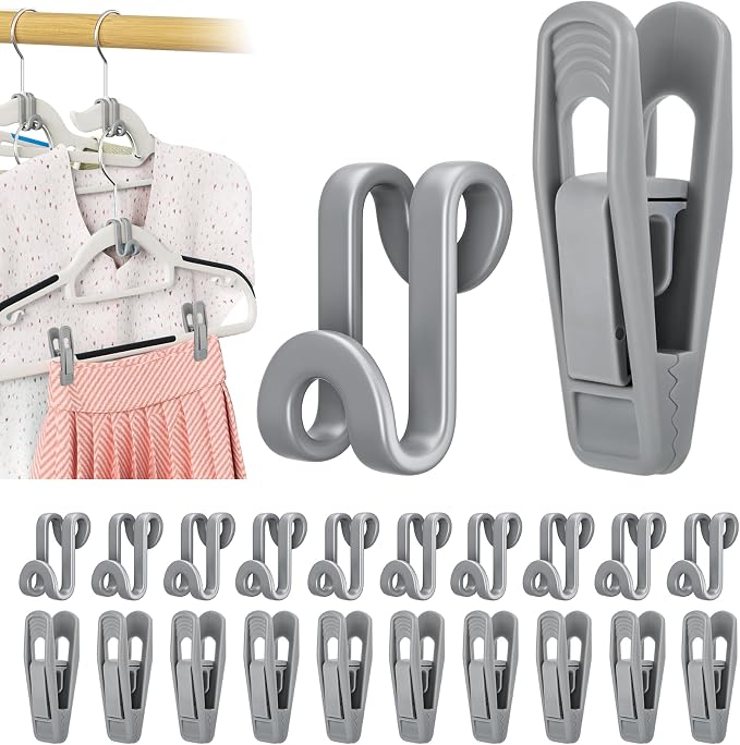 Tinfol Gray 60pc Hanger Connector Hooks and 20pc Hanger Clips, Stackable Space by Tinfol