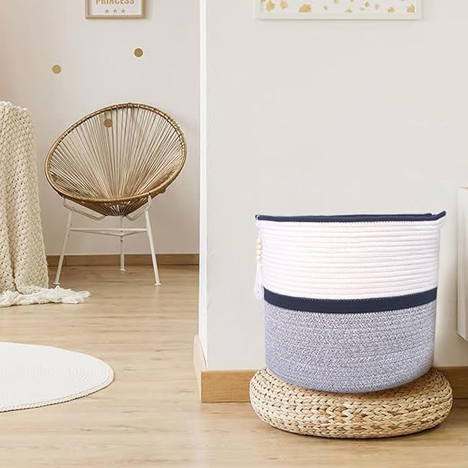 Large Woven Rope Laundry Hamper, Cotton Rope Storage Basket - Image 2