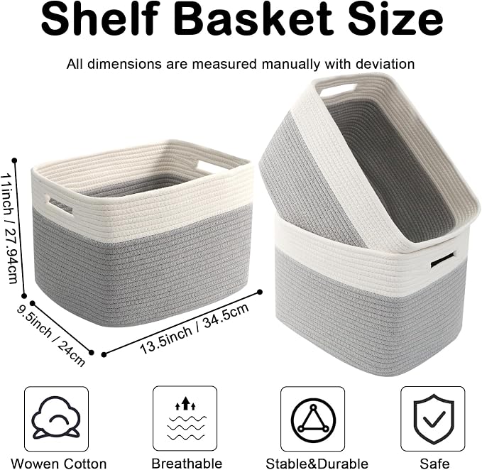 3 Pack Woven Storage Baskets for Shelves, 13.5"×11"×9.5"Organizing Bins - Image 2