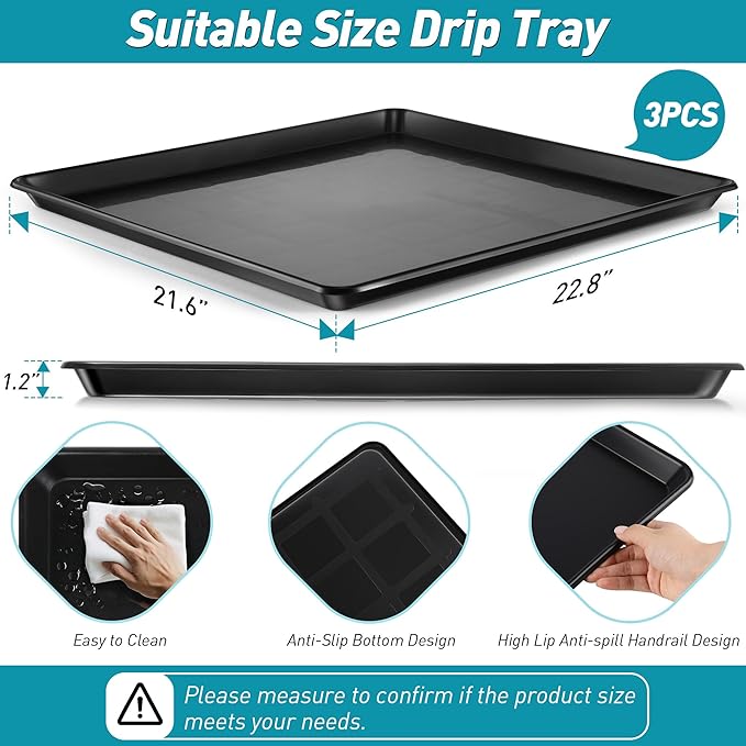 3 Pcs 22'' x 21'' Large Oil Drip Tray, Mini Fridge Drip Pan, Portable Under - Image 2