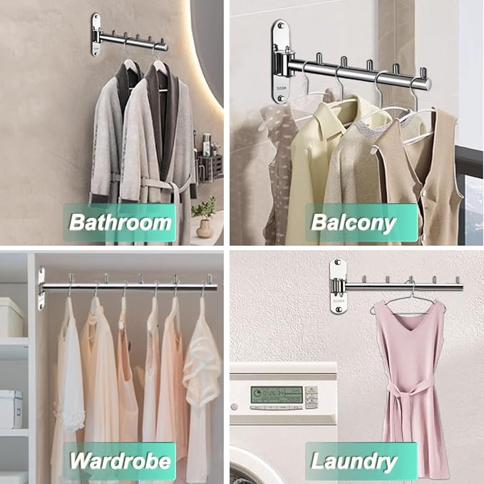 Clothes Hanger Rack Swing Arm, Folding Clothes Hanger Wall Mounted Space Saving - Image 5