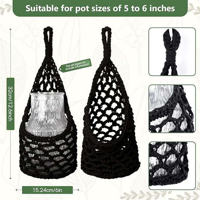 Macrame Wall Plant Hanger, Hanging Planter Basket Holder, Wall Planters - Image 3