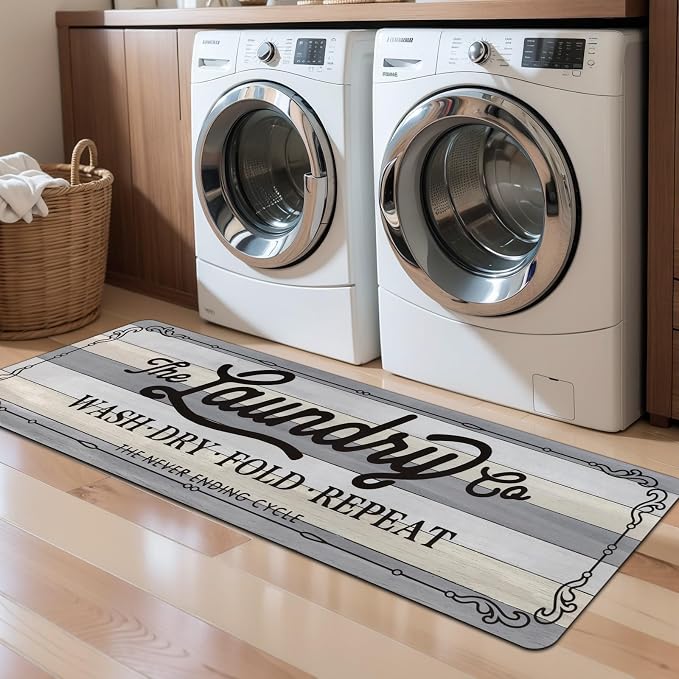 Pauwer Laundry Room Rug Runner 20"x60" Waterproof Rubber Laundry Mat Non Slip by Pauwer