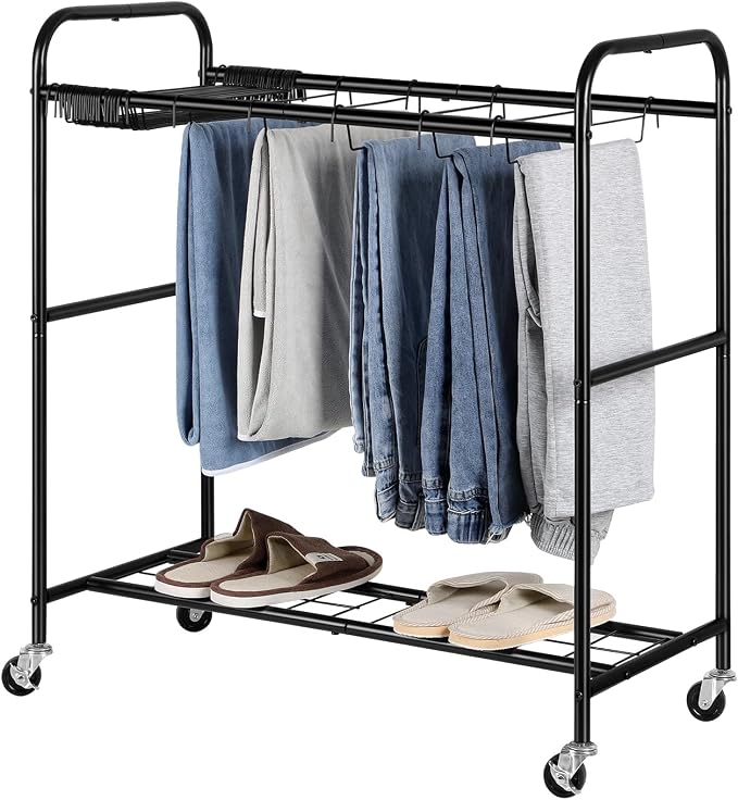 OYEAL Pants Trolley Rolling Pants Hangers Black Pants Rack Stand - Image 8