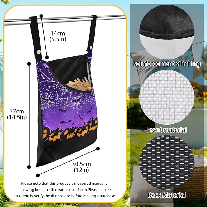 Jack-O'-Lantern Bats Pin Collector Bag Reusable Clothespin Storage Organizer - Image 6