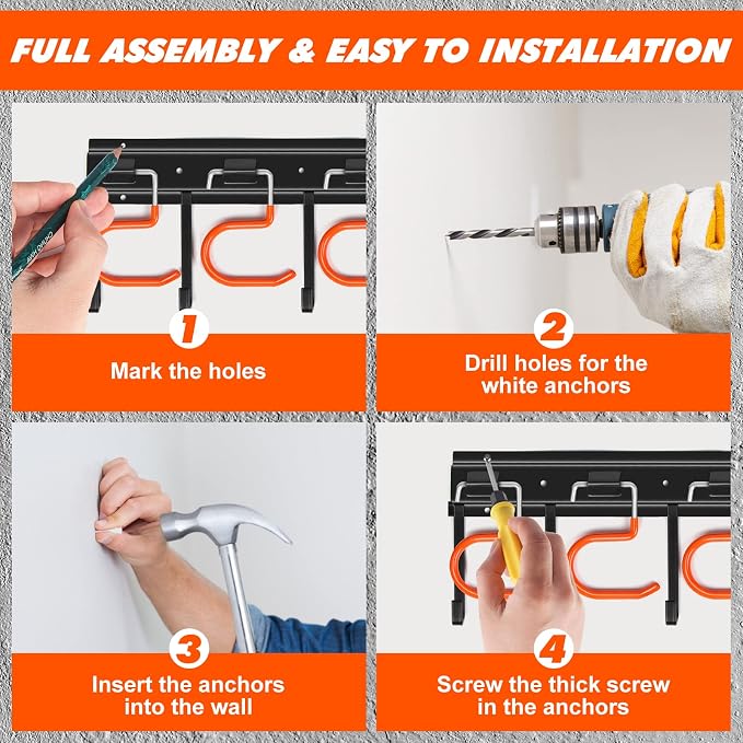 68'' All Metal Garden Tool Organizer Adjustable Garage Tool Organizer Wall - Image 5