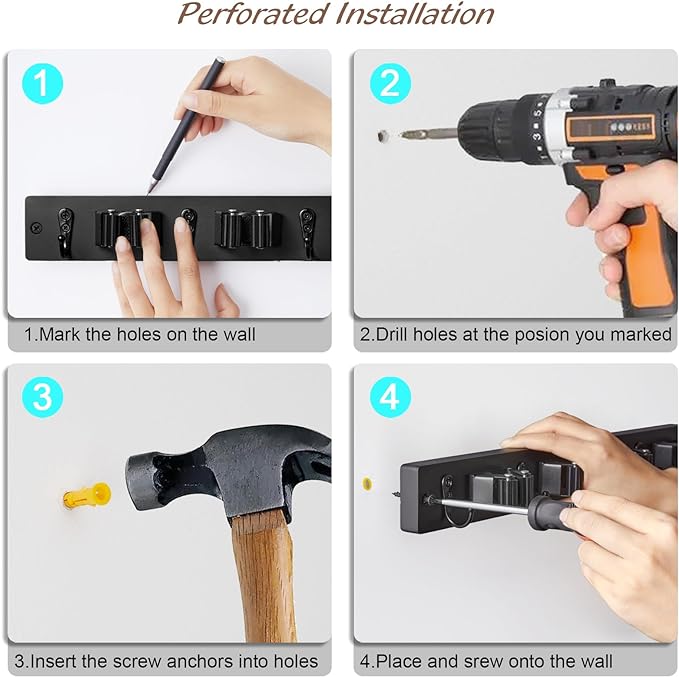 Black Mop Broom Holder Wall Mount - Image 7