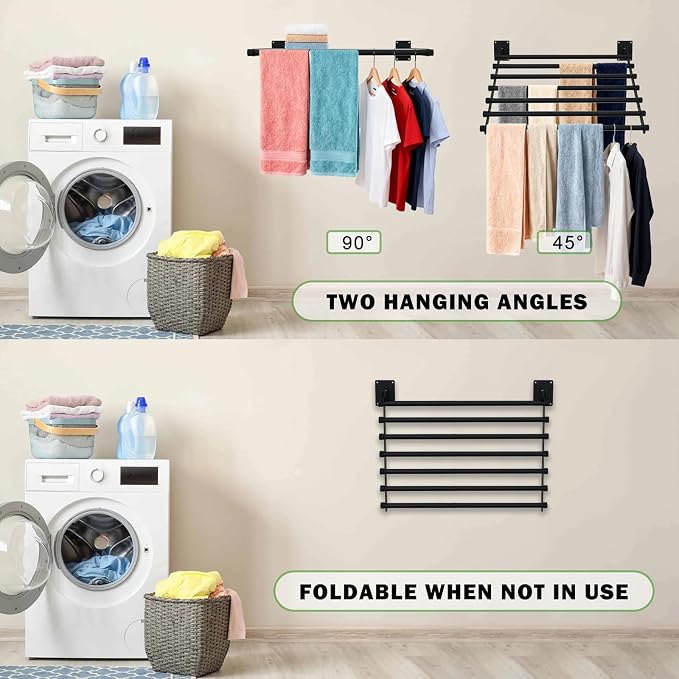 Wall Mounted Drying Rack, 28 Inches Wall Laundry Drying Rack Collapsible Indoor - Image 2