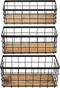 TIEYIPIN Farmhouse Decor Metal Wire Storage Baskets, Wood Base Containers by TIEYIPIN