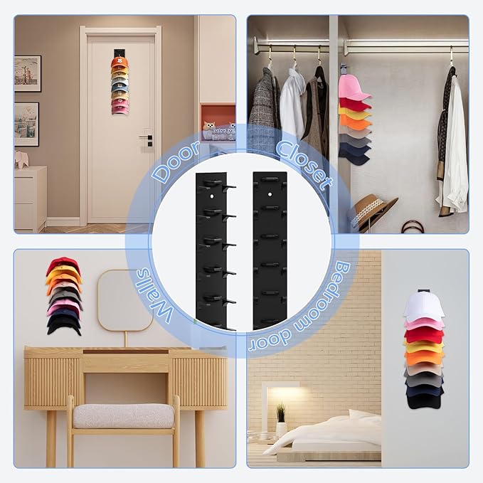 Hat Organizer for Baseball Caps, 2 Pack Hat Rack for Wall Hold up to 18 Hats - Image 6