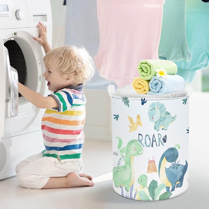 Clastyle 45L Cartoon Green Dinosaur Laundry Basket - Image 4
