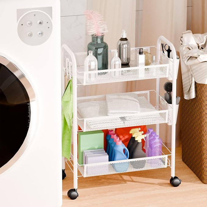 5-Tier Slim Rolling Cart with Wheels, Stackable Narrow Storage Trolley - Image 4