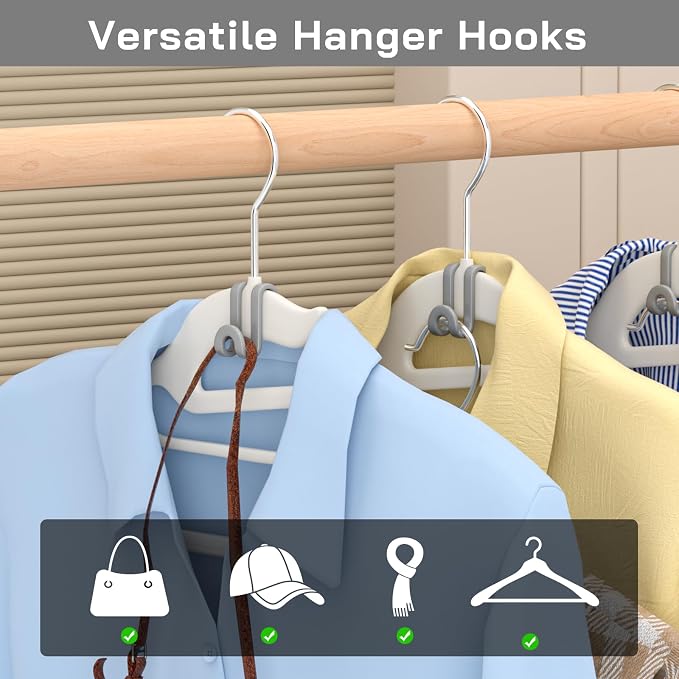 Tinfol 100pc Gray Hanger Connector Hooks, Space Saving Hooks - Image 6