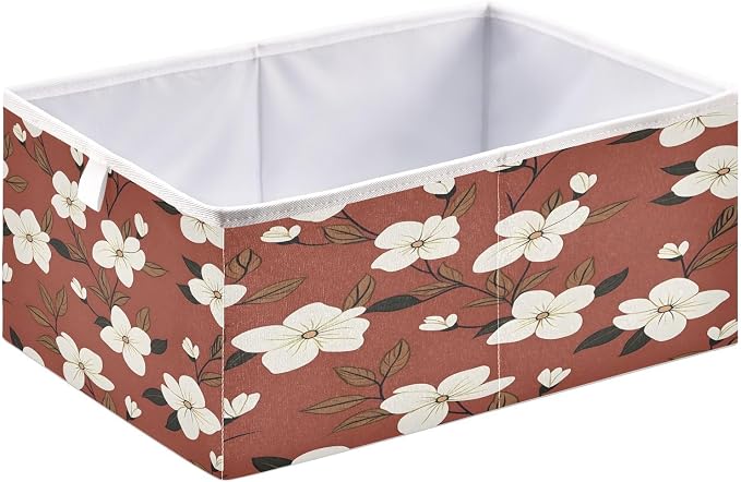 senya Large Storage Bins White Flowers on Red Background Collapsible Foldable - Image 2