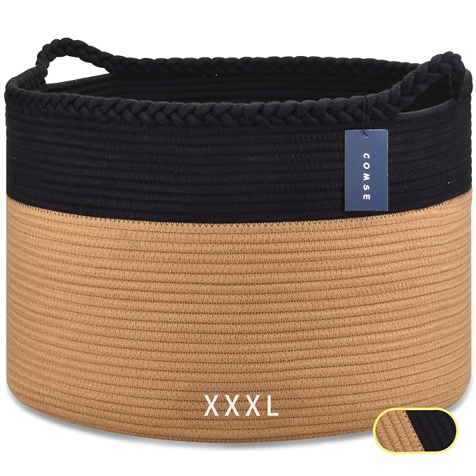 COMSE Extra Large Blanket Basket, Woven Laundry Basket, 21.7”x 13.8”, Nursery by COMSE