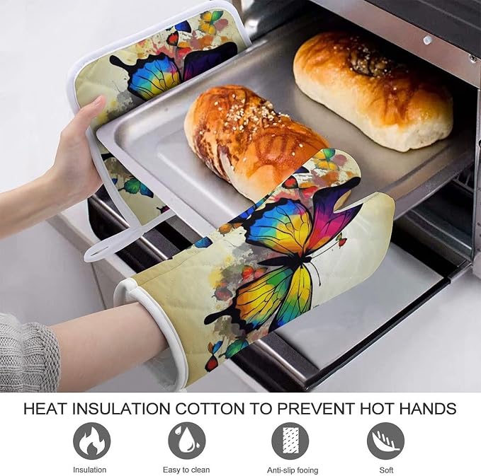 Color Butterfly Oven Mitts and Pot Holders Sets Heat Resistant Kitchen Oven - Image 3