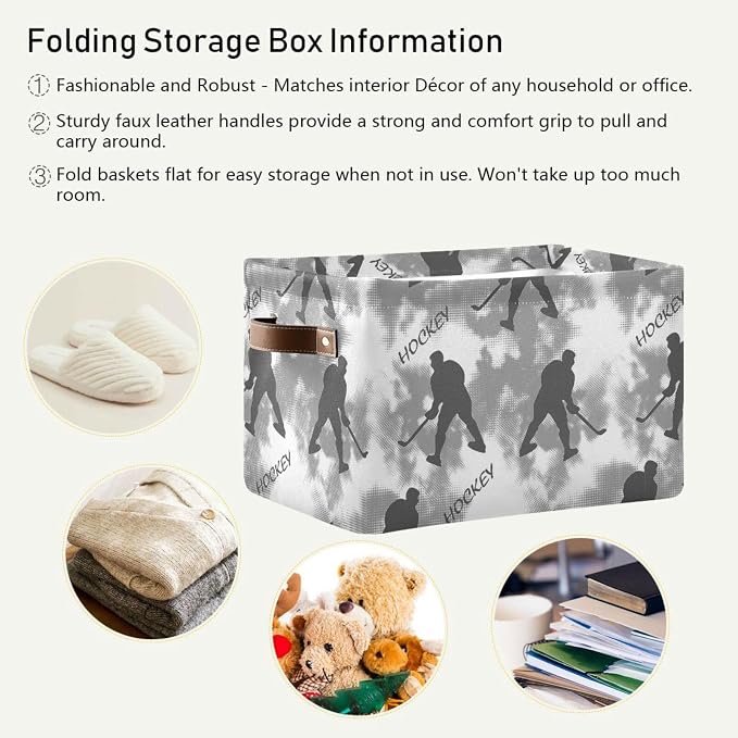 Pfrewn Storage Basket Bins Foldable Laundry Hamper Toy Hockey Player Pattern - Image 6