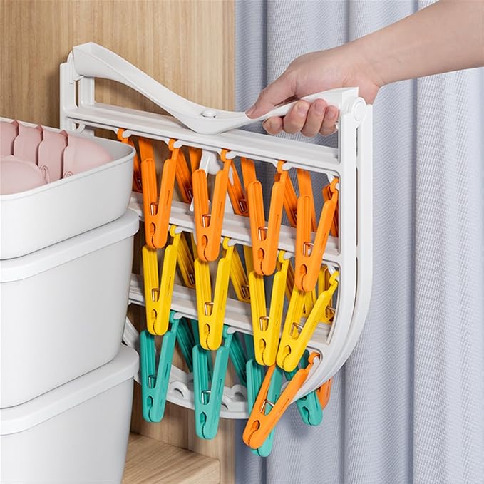 Plastic Sock Drying Rack with 24 Clips, Round Drip Drying Hanger, Swivel Wind - Image 3