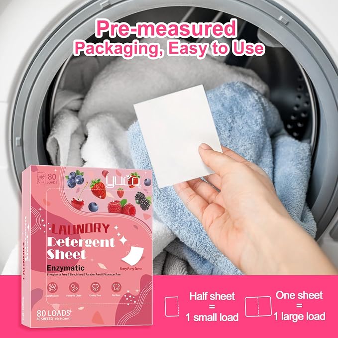 YUCO Laundry Detergent Sheets Berry Scent 160 Loads Eco Friendly Laundry Soap - Image 5