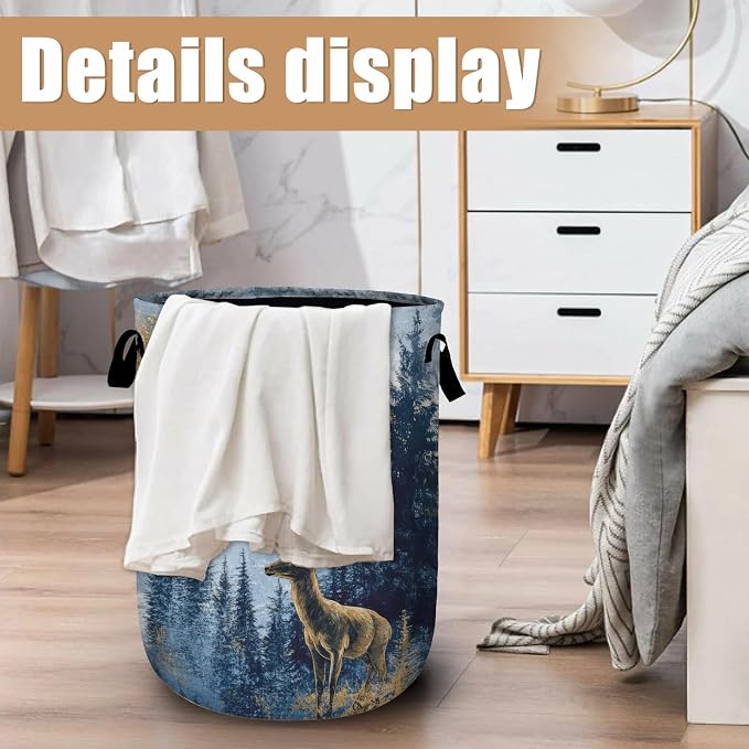 Misty Forest Deer Laundry Basket, Foldable Waterproof Laundry Hamper Tote Bag - Image 6