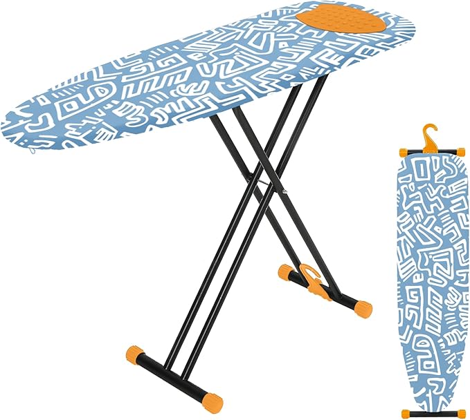 Large Ironing Board Full Size 54x14, RAINHOL Height Adjustable Steel Frame Iron by RAINHOL