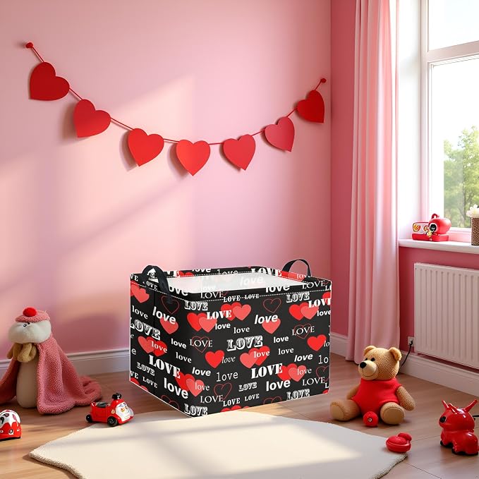 Rectangular Valentines Basket for Home Kitchen Girls Cute Kids Storage Bin - Image 5