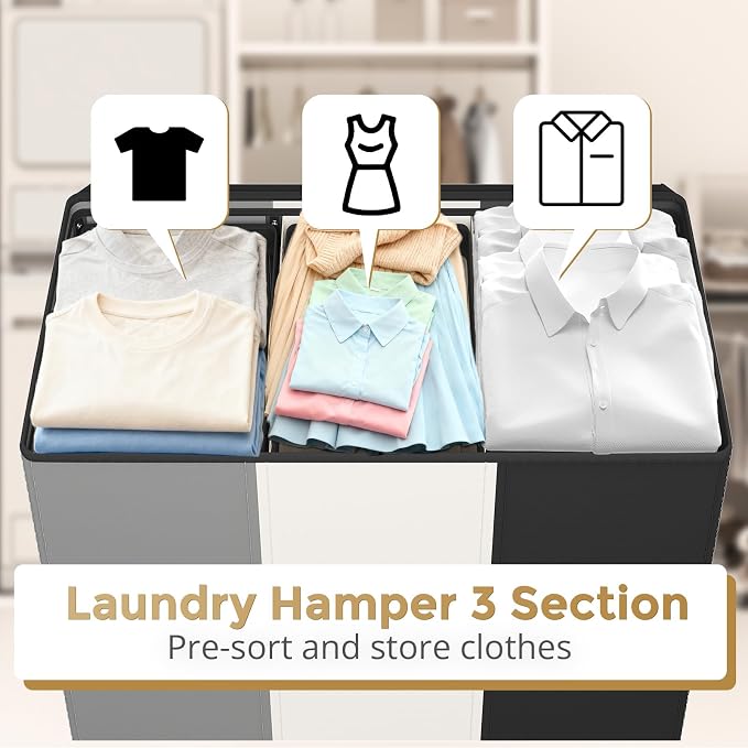 180L Laundry Hamper 3 Section, Large Laundry Basket - Image 6