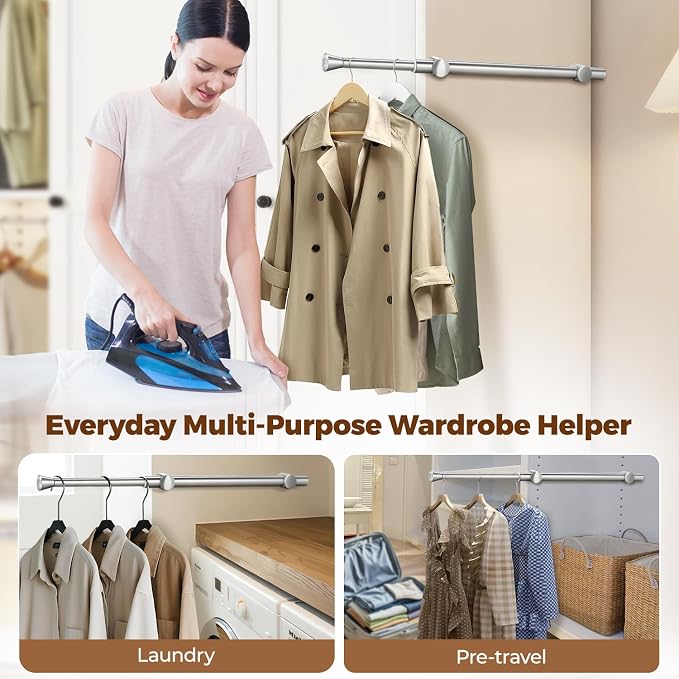 12" Pull-Out Valet Rod for Closet Organization, Add Extra Hanging Space 304 - Image 3