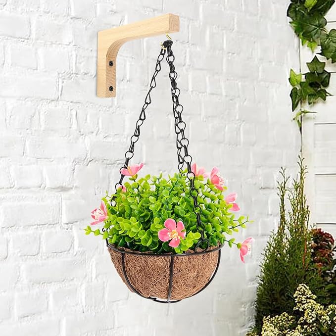 Upriver 2 Pack Wooden Plant Hanger Hooks, Wall Mounted Hanging Basket Hooks - Image 4